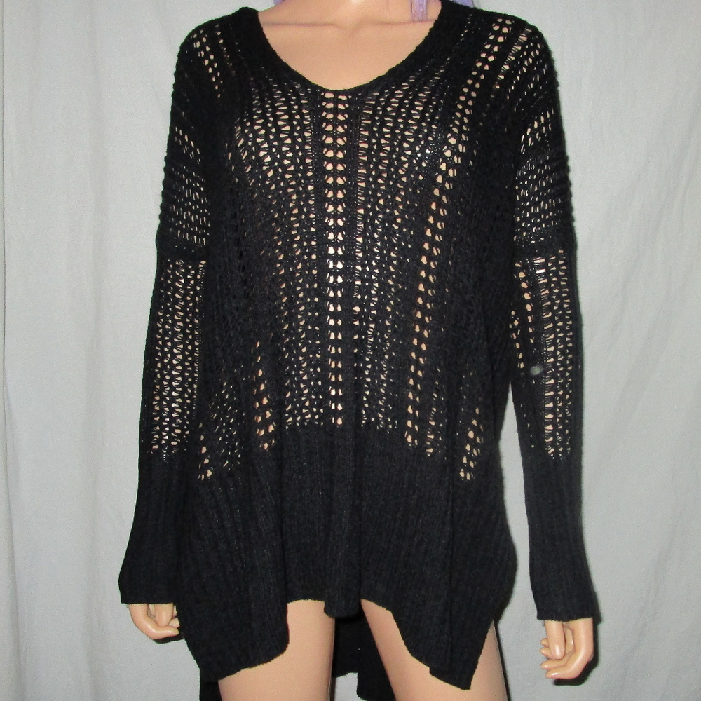 Naked Wardrobe M Black Crochet Oversize Sweater